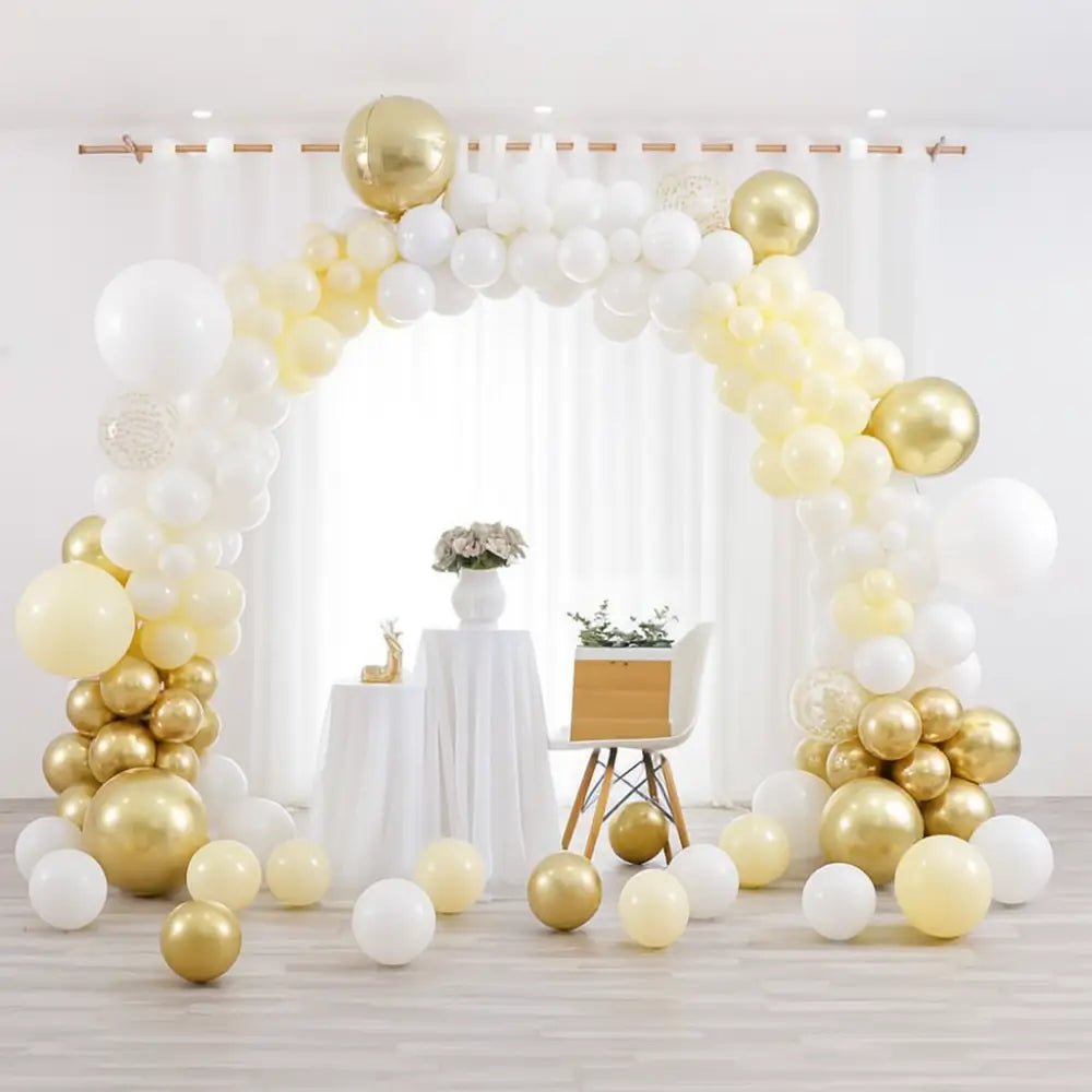 White and gold organic balloon arch